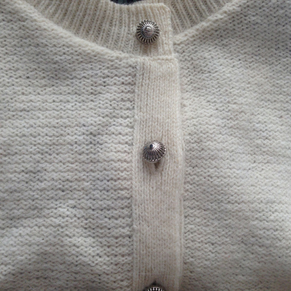 Anthropologie Epoca Cardigan Cropped Ivory Button Front Sweater XSP & MP Petite - Picture 5 of 13